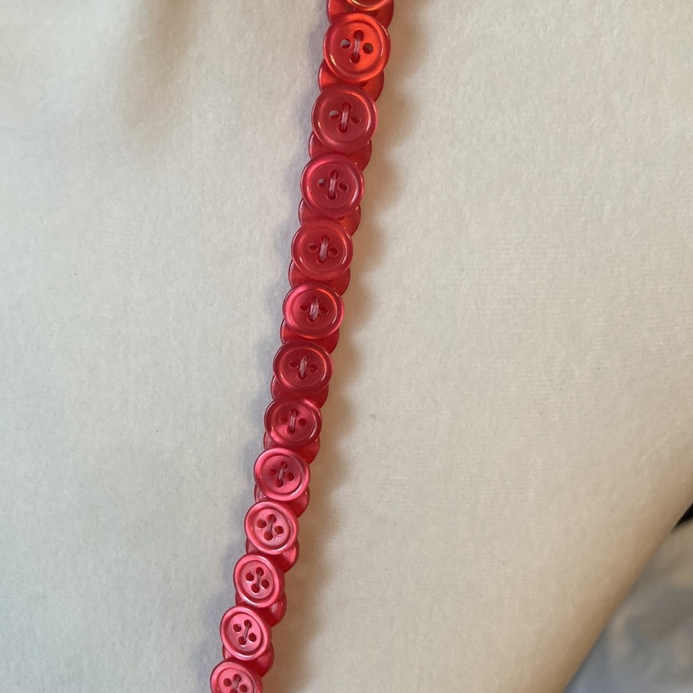 Homemade Overlapping Red Buttons 36” Necklace - image 3